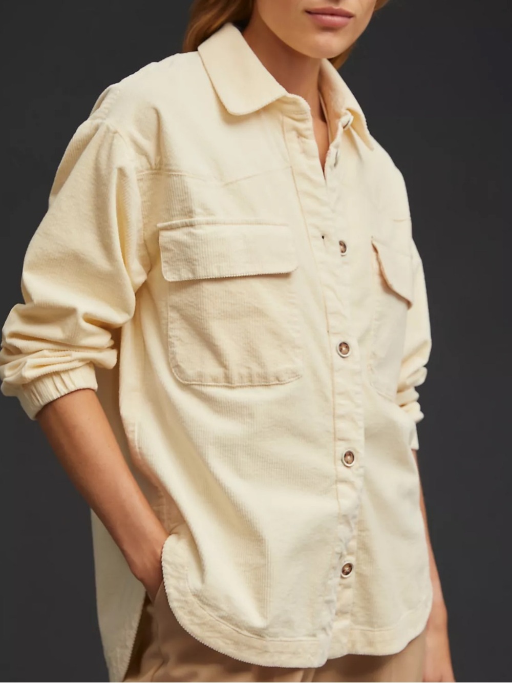 Maeve Corduroy Button Front Shirt Jacket Shacket Cream Yellow Women's XS